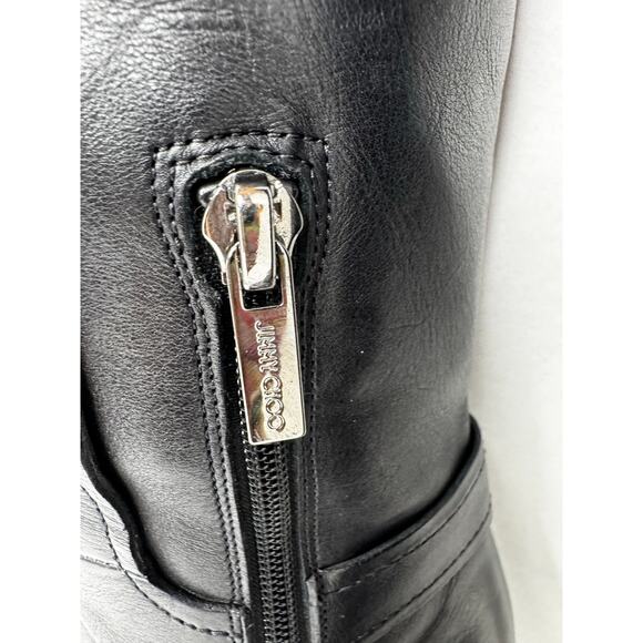 Jimmy Choo Black Darwin 85 Leather Boots Zip Buckle Stiletto sz 37.5 - Picture 9 of 12